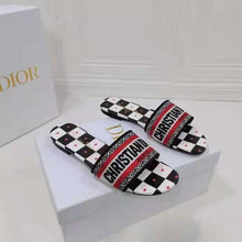 Load image into Gallery viewer, Dior Women Shoes Dway Dioramour Slide White Black Red D-Chess Heart Embroidered Cotton