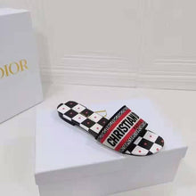 Load image into Gallery viewer, Dior Women Shoes Dway Dioramour Slide White Black Red D-Chess Heart Embroidered Cotton