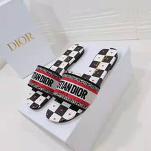 Load image into Gallery viewer, Dior Women Shoes Dway Dioramour Slide White Black Red D-Chess Heart Embroidered Cotton