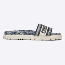 Load image into Gallery viewer, Dior Women Shoes Dway Slide Deep Blue Toile De Jouy Reverse Embroidered Cotton