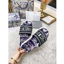 Load image into Gallery viewer, Dior Women Shoes Dway Slide Deep Blue Toile De Jouy Reverse Embroidered Cotton