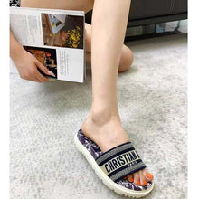 Load image into Gallery viewer, Dior Women Shoes Dway Slide Deep Blue Toile De Jouy Reverse Embroidered Cotton