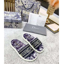 Load image into Gallery viewer, Dior Women Shoes Dway Slide Deep Blue Toile De Jouy Reverse Embroidered Cotton