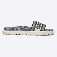 Load image into Gallery viewer, Dior Women Shoes Dway Slide Deep Blue Toile De Jouy Reverse Embroidered Cotton