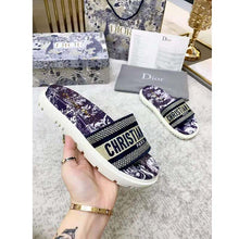 Load image into Gallery viewer, Dior Women Shoes Dway Slide Deep Blue Toile De Jouy Reverse Embroidered Cotton