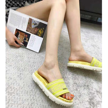 Load image into Gallery viewer, Dior Women Shoes Dway Slide Lime Toile De Jouy Reverse Embroidered Cotton