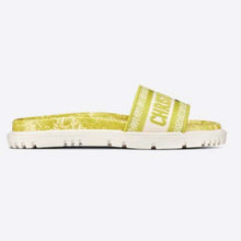 Load image into Gallery viewer, Dior Women Shoes Dway Slide Lime Toile De Jouy Reverse Embroidered Cotton