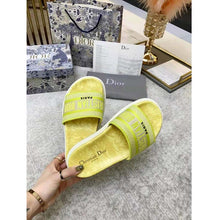Load image into Gallery viewer, Dior Women Shoes Dway Slide Lime Toile De Jouy Reverse Embroidered Cotton