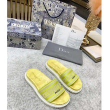 Load image into Gallery viewer, Dior Women Shoes Dway Slide Lime Toile De Jouy Reverse Embroidered Cotton