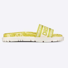 Load image into Gallery viewer, Dior Women Shoes Dway Slide Lime Toile De Jouy Reverse Embroidered Cotton