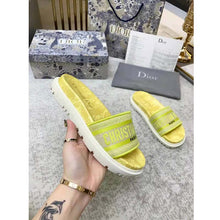 Load image into Gallery viewer, Dior Women Shoes Dway Slide Lime Toile De Jouy Reverse Embroidered Cotton