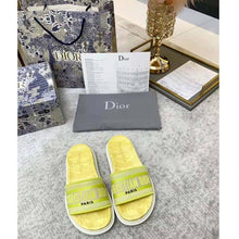 Load image into Gallery viewer, Dior Women Shoes Dway Slide Lime Toile De Jouy Reverse Embroidered Cotton