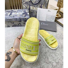 Load image into Gallery viewer, Dior Women Shoes Dway Slide Lime Toile De Jouy Reverse Embroidered Cotton