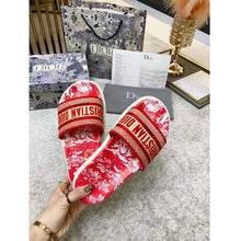 Load image into Gallery viewer, Dior Women Shoes Dway Slide Raspberry Toile De Jouy Reverse Embroidered Cotton