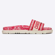 Load image into Gallery viewer, Dior Women Shoes Dway Slide Raspberry Toile De Jouy Reverse Embroidered Cotton