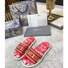 Load image into Gallery viewer, Dior Women Shoes Dway Slide Raspberry Toile De Jouy Reverse Embroidered Cotton