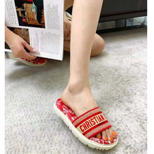 Load image into Gallery viewer, Dior Women Shoes Dway Slide Raspberry Toile De Jouy Reverse Embroidered Cotton