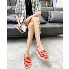Load image into Gallery viewer, Dior Women Shoes Dway Slide Raspberry Toile De Jouy Reverse Embroidered Cotton