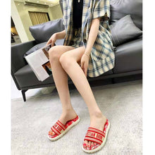 Load image into Gallery viewer, Dior Women Shoes Dway Slide Raspberry Toile De Jouy Reverse Embroidered Cotton