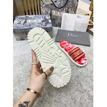 Load image into Gallery viewer, Dior Women Shoes Dway Slide Raspberry Toile De Jouy Reverse Embroidered Cotton