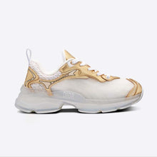 Load image into Gallery viewer, Dior Women Vibe Sneaker White Mesh and Gold-Tone Leather