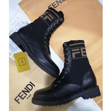 Load image into Gallery viewer, Fendi Women Ankle Boots Black Leather Biker Boots Calfskin Leather