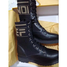 Load image into Gallery viewer, Fendi Women Ankle Boots Black Leather Biker Boots Calfskin Leather