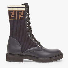 Load image into Gallery viewer, Fendi Women Ankle Boots Black Leather Biker Boots Calfskin Leather