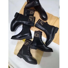 Load image into Gallery viewer, Fendi Women Ankle Boots Black Leather Biker Boots Calfskin Leather