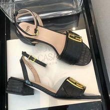 Load image into Gallery viewer, Fendi Women Black Leather Sandals FF Baguette Metal Buckle