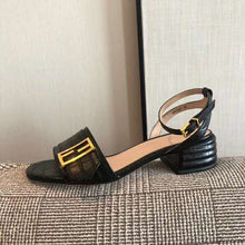 Load image into Gallery viewer, Fendi Women Black Leather Sandals FF Baguette Metal Buckle