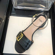 Load image into Gallery viewer, Fendi Women Black Leather Sandals FF Baguette Metal Buckle