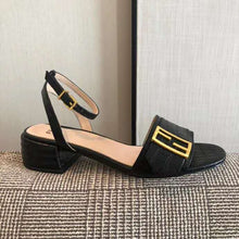 Load image into Gallery viewer, Fendi Women Black Leather Sandals FF Baguette Metal Buckle