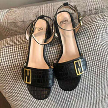 Load image into Gallery viewer, Fendi Women Black Leather Sandals FF Baguette Metal Buckle