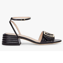 Load image into Gallery viewer, Fendi Women Black Leather Sandals FF Baguette Metal Buckle
