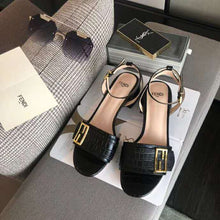 Load image into Gallery viewer, Fendi Women Black Leather Sandals FF Baguette Metal Buckle
