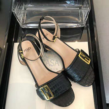 Load image into Gallery viewer, Fendi Women Black Leather Sandals FF Baguette Metal Buckle