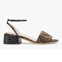 Load image into Gallery viewer, Fendi Women Brown Fabric Sandals FF Baguette Metal Buckle