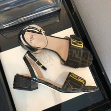 Load image into Gallery viewer, Fendi Women Brown Fabric Sandals FF Baguette Metal Buckle