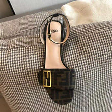 Load image into Gallery viewer, Fendi Women Brown Fabric Sandals FF Baguette Metal Buckle