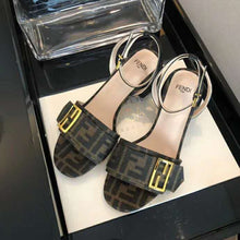 Load image into Gallery viewer, Fendi Women Brown Fabric Sandals FF Baguette Metal Buckle