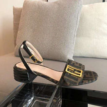 Load image into Gallery viewer, Fendi Women Brown Fabric Sandals FF Baguette Metal Buckle