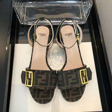 Load image into Gallery viewer, Fendi Women Brown Fabric Sandals FF Baguette Metal Buckle