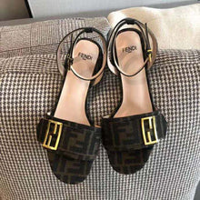 Load image into Gallery viewer, Fendi Women Brown Fabric Sandals FF Baguette Metal Buckle