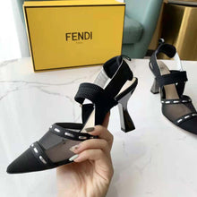 Load image into Gallery viewer, Fendi Women Colibri Black Mesh High-Heel Slingbacks with Metal Stitches