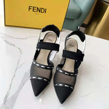 Load image into Gallery viewer, Fendi Women Colibri Black Mesh High-Heel Slingbacks with Metal Stitches