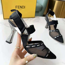 Load image into Gallery viewer, Fendi Women Colibri Black Mesh High-Heel Slingbacks with Metal Stitches