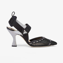 Load image into Gallery viewer, Fendi Women Colibri Black Mesh High-Heel Slingbacks with Metal Stitches