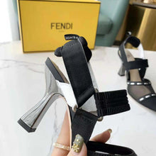 Load image into Gallery viewer, Fendi Women Colibri Black Mesh High-Heel Slingbacks with Metal Stitches