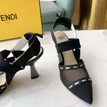 Load image into Gallery viewer, Fendi Women Colibri Black Mesh High-Heel Slingbacks with Metal Stitches